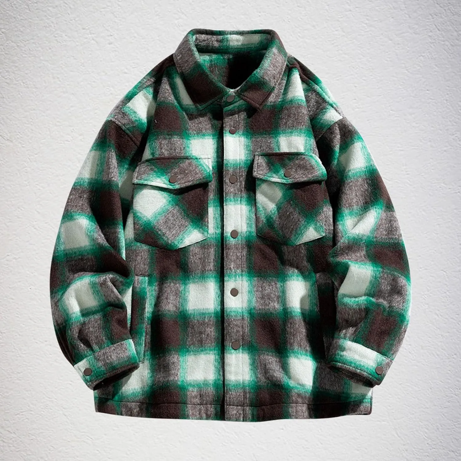 Mens Winter Jacket,Casual Plaid Flannel Shirts for Men Button Down Lapel Collar Warm Big and Tall Long Sleeve Shirts