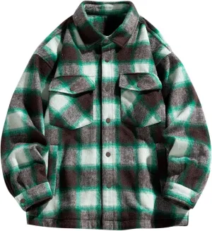 Mens Winter Jacket,Casual Plaid Flannel Shirts for Men Button Down Lapel Collar Warm Big and Tall Long Sleeve Shirts