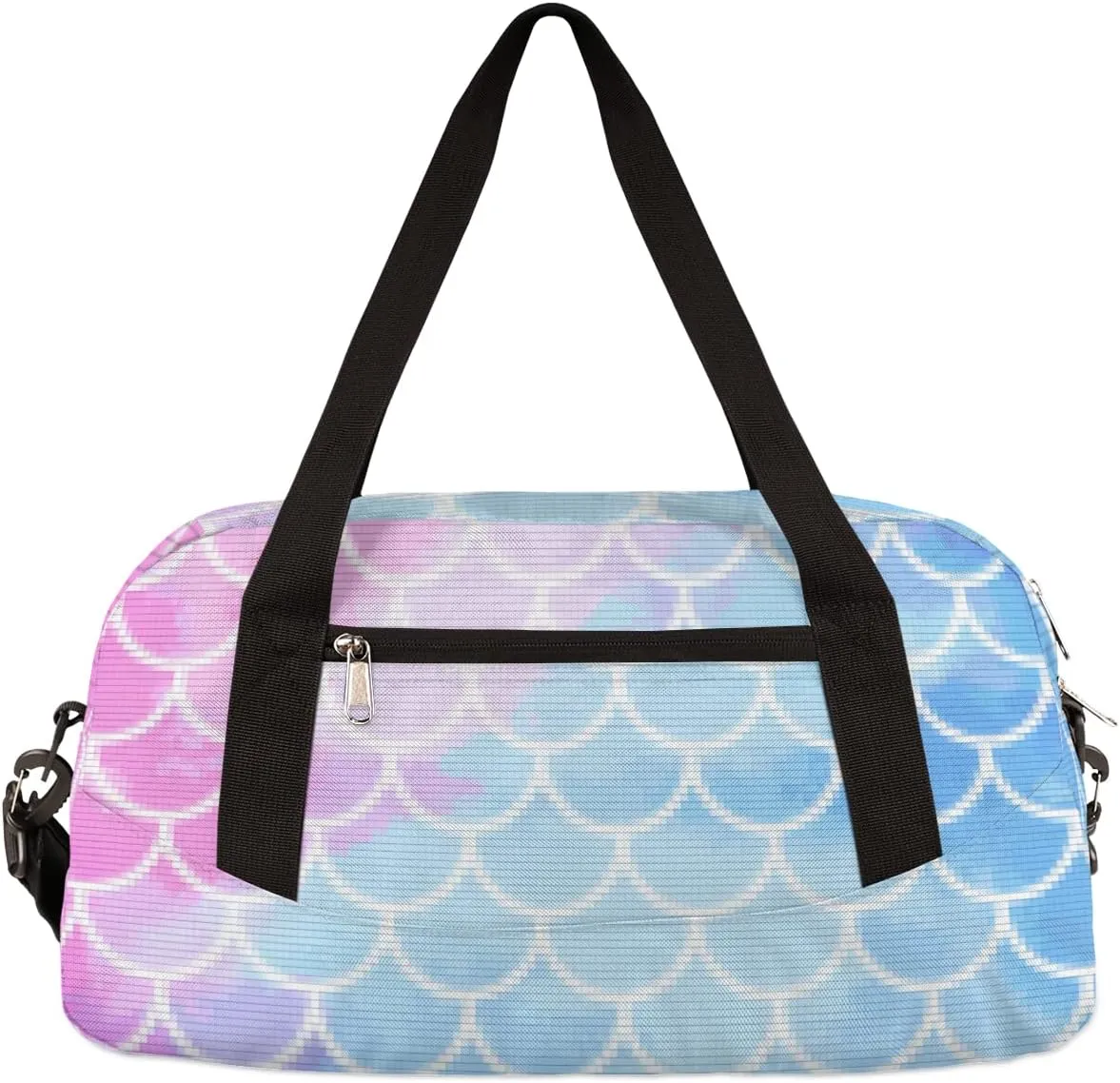 Mermaid Fish Scales Kids Duffel Bag for Girls Boys Teens, Mermaid Pixel Wind Dance Bag Overnight Small Duffel Bag Carry On Weekend Sports Gym Travel Bag for School Practice Gymnastics Ballet