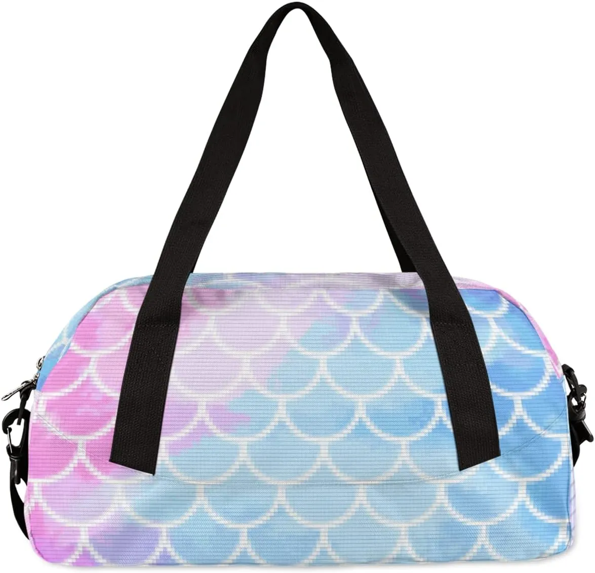 Mermaid Fish Scales Kids Duffel Bag for Girls Boys Teens, Mermaid Pixel Wind Dance Bag Overnight Small Duffel Bag Carry On Weekend Sports Gym Travel Bag for School Practice Gymnastics Ballet