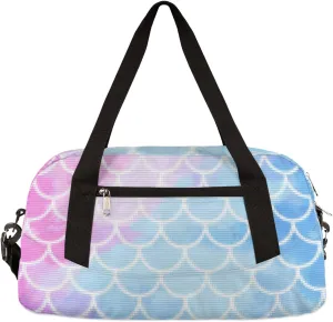 Mermaid Fish Scales Kids Duffel Bag for Girls Boys Teens, Mermaid Pixel Wind Dance Bag Overnight Small Duffel Bag Carry On Weekend Sports Gym Travel Bag for School Practice Gymnastics Ballet