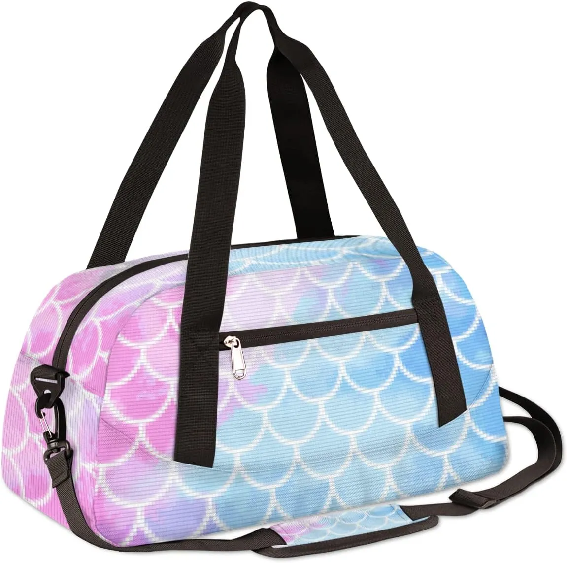 Mermaid Fish Scales Kids Duffel Bag for Girls Boys Teens, Mermaid Pixel Wind Dance Bag Overnight Small Duffel Bag Carry On Weekend Sports Gym Travel Bag for School Practice Gymnastics Ballet
