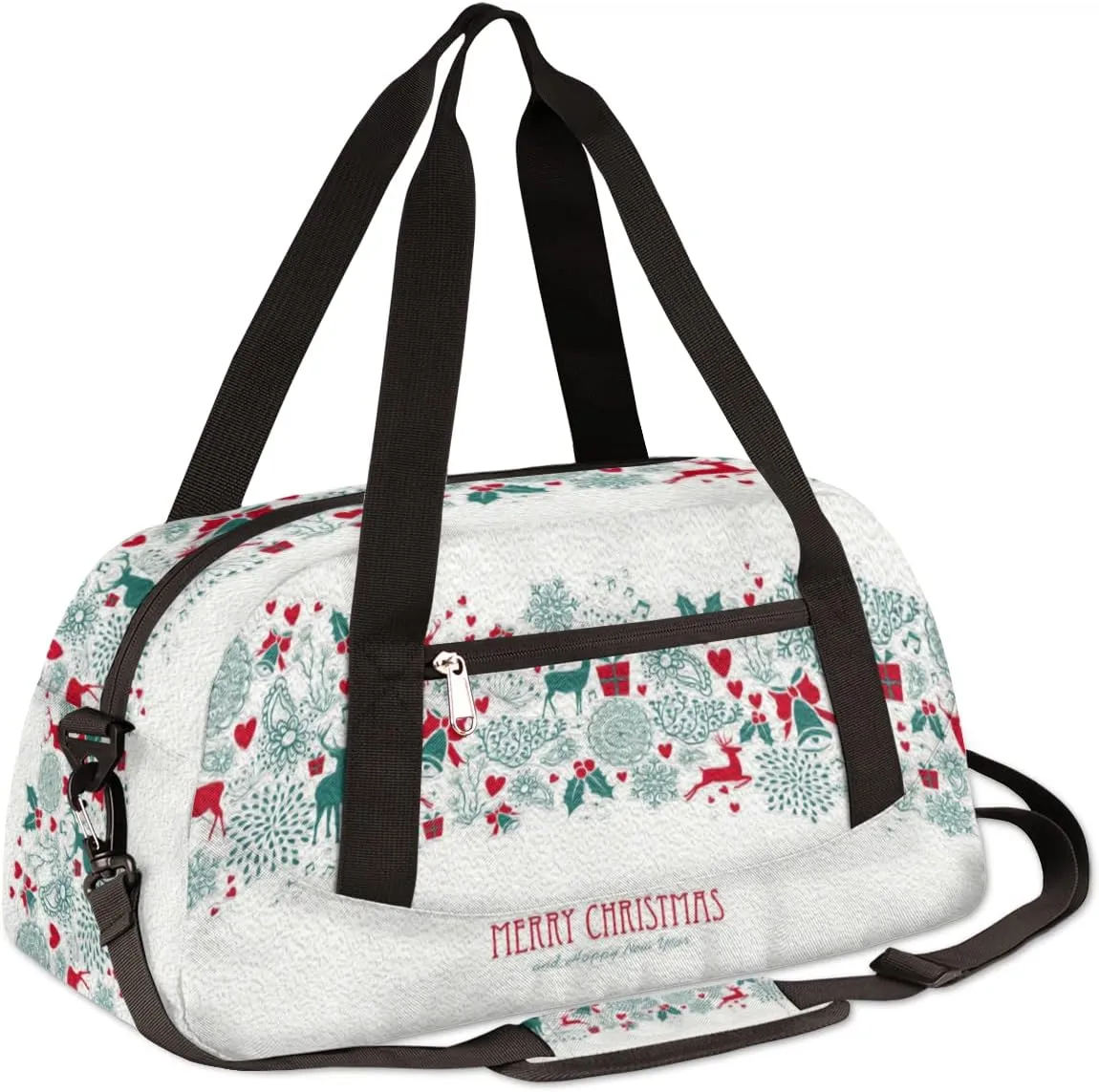 Merry Christmas Happy New Year Kids Duffel Bag for Girls Boys Teens, Christmas Oil Painting Dance Bag Overnight Small Duffel Bag Carry On Weekend Sports Gym Travel Bag for School Practice Gymnastics Ballet
