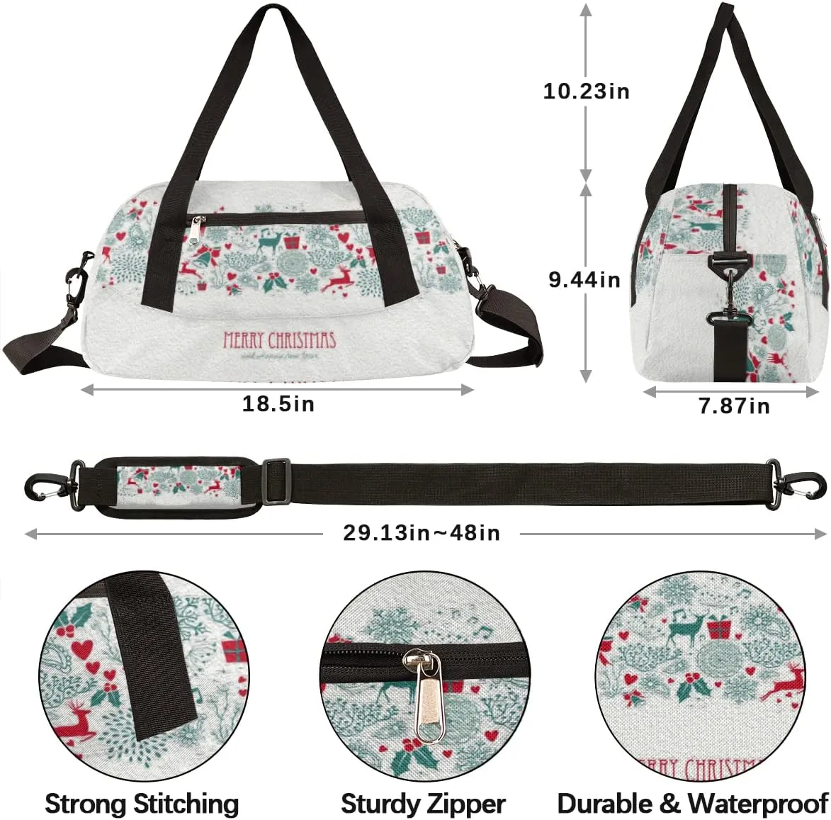 Merry Christmas Happy New Year Kids Duffel Bag for Girls Boys Teens, Christmas Oil Painting Dance Bag Overnight Small Duffel Bag Carry On Weekend Sports Gym Travel Bag for School Practice Gymnastics Ballet