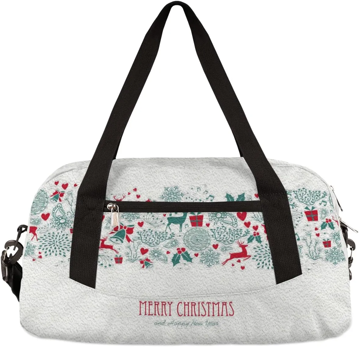 Merry Christmas Happy New Year Kids Duffel Bag for Girls Boys Teens, Christmas Oil Painting Dance Bag Overnight Small Duffel Bag Carry On Weekend Sports Gym Travel Bag for School Practice Gymnastics Ballet