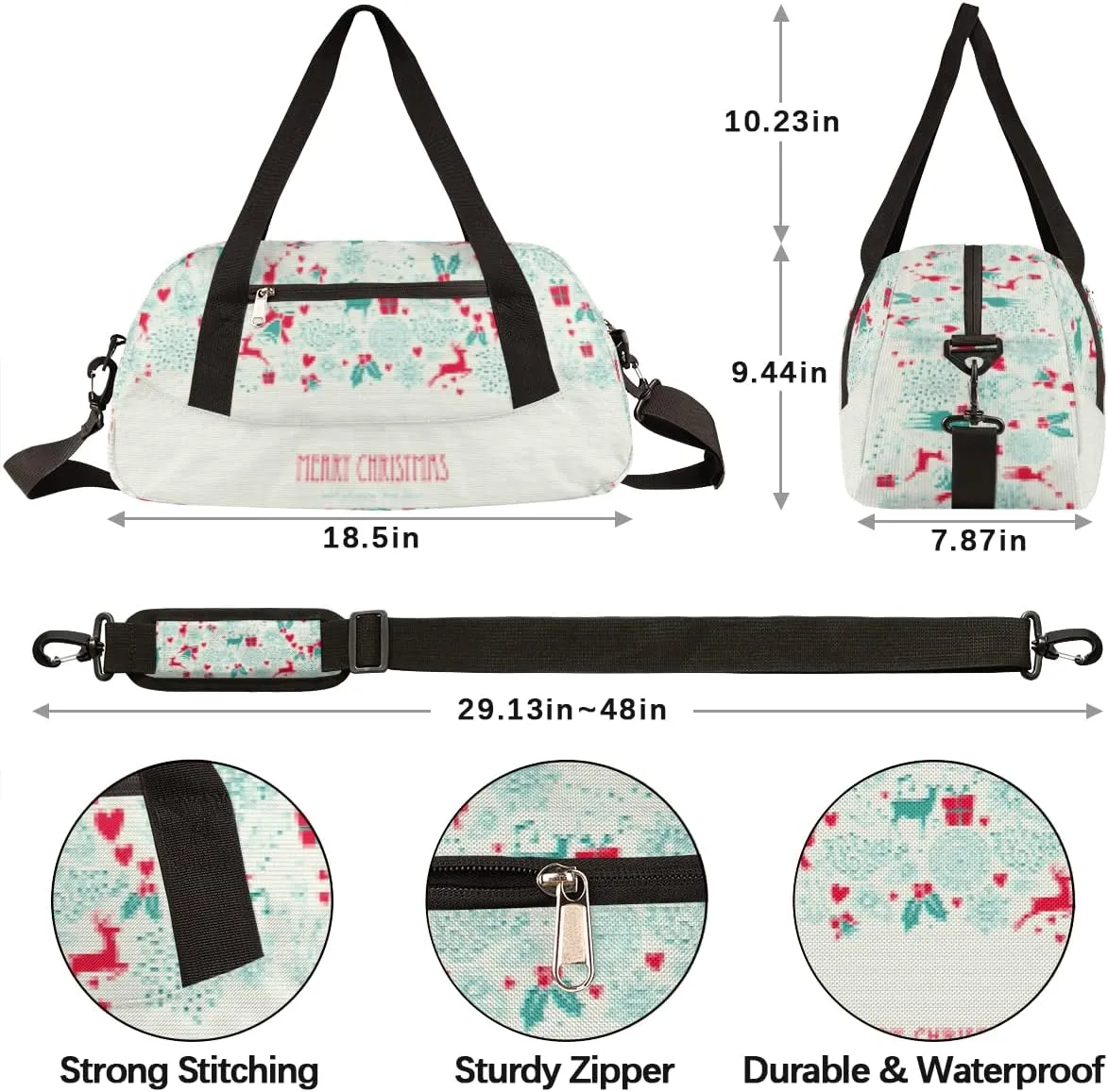 Merry Christmas Happy New Year Kids Duffel Bag for Girls Boys Teens, Merry Christmas Dance Bag Overnight Small Duffel Bag Carry On Weekend Sports Gym Travel Bag for School Practice Gymnastics Ballet