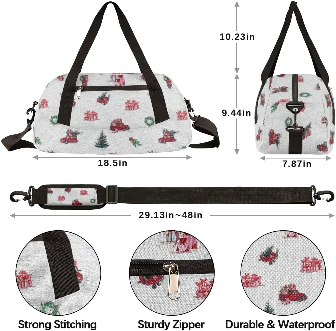 Merry Christmas Holiday Winter Kids Duffel Bag for Girls Boys Teens, Christmas Oil Painting Dance Bag Overnight Small Duffel Bag Carry On Weekend Sports Gym Travel Bag for School Practice Gymnastics Ballet