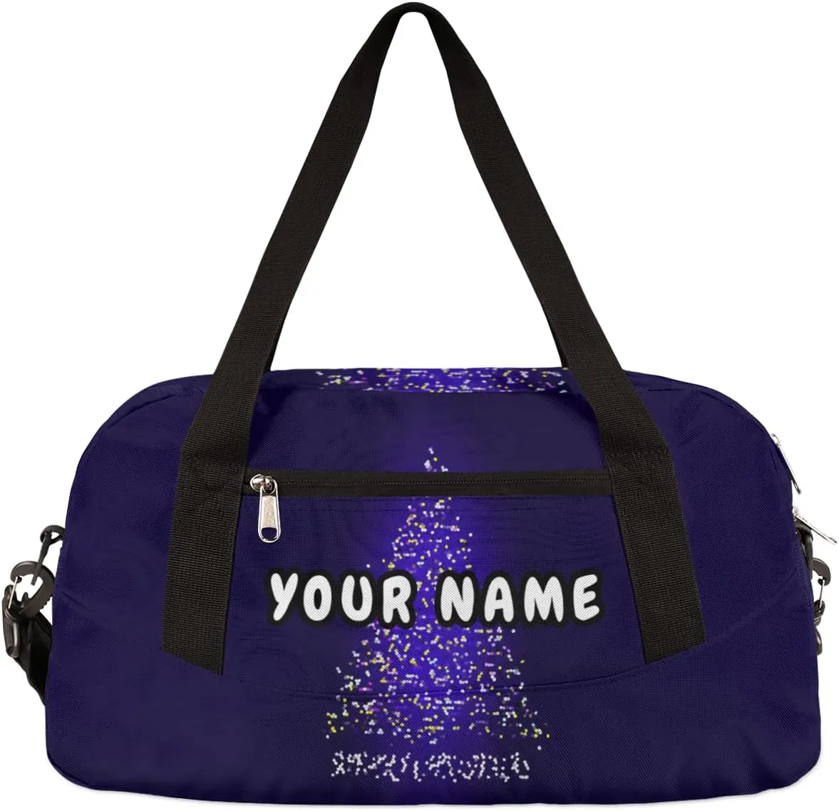 Merry Christmas Tree Personalized Kids Duffel Bag for Girls Boys, Christmas Debris Custom Name Dance Bag Overnight Small Duffel Bag Carry On Weekend Sports Travel Bag for School Practice Gymnastics Ballet