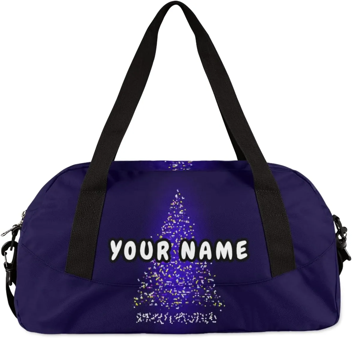 Merry Christmas Tree Personalized Kids Duffel Bag for Girls Boys, Christmas Debris Custom Name Dance Bag Overnight Small Duffel Bag Carry On Weekend Sports Travel Bag for School Practice Gymnastics Ballet