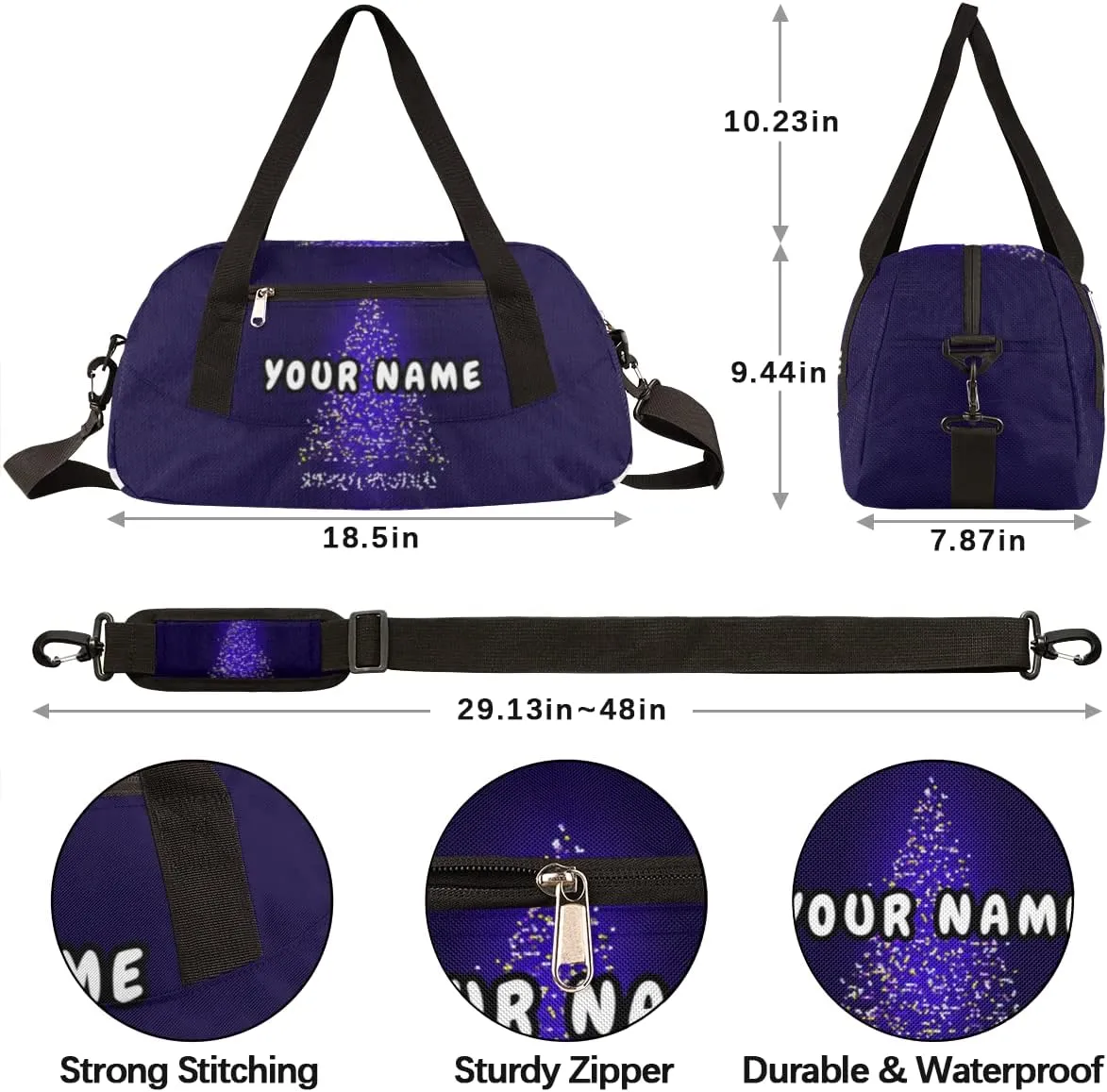 Merry Christmas Tree Personalized Kids Duffel Bag for Girls Boys, Christmas Debris Custom Name Dance Bag Overnight Small Duffel Bag Carry On Weekend Sports Travel Bag for School Practice Gymnastics Ballet