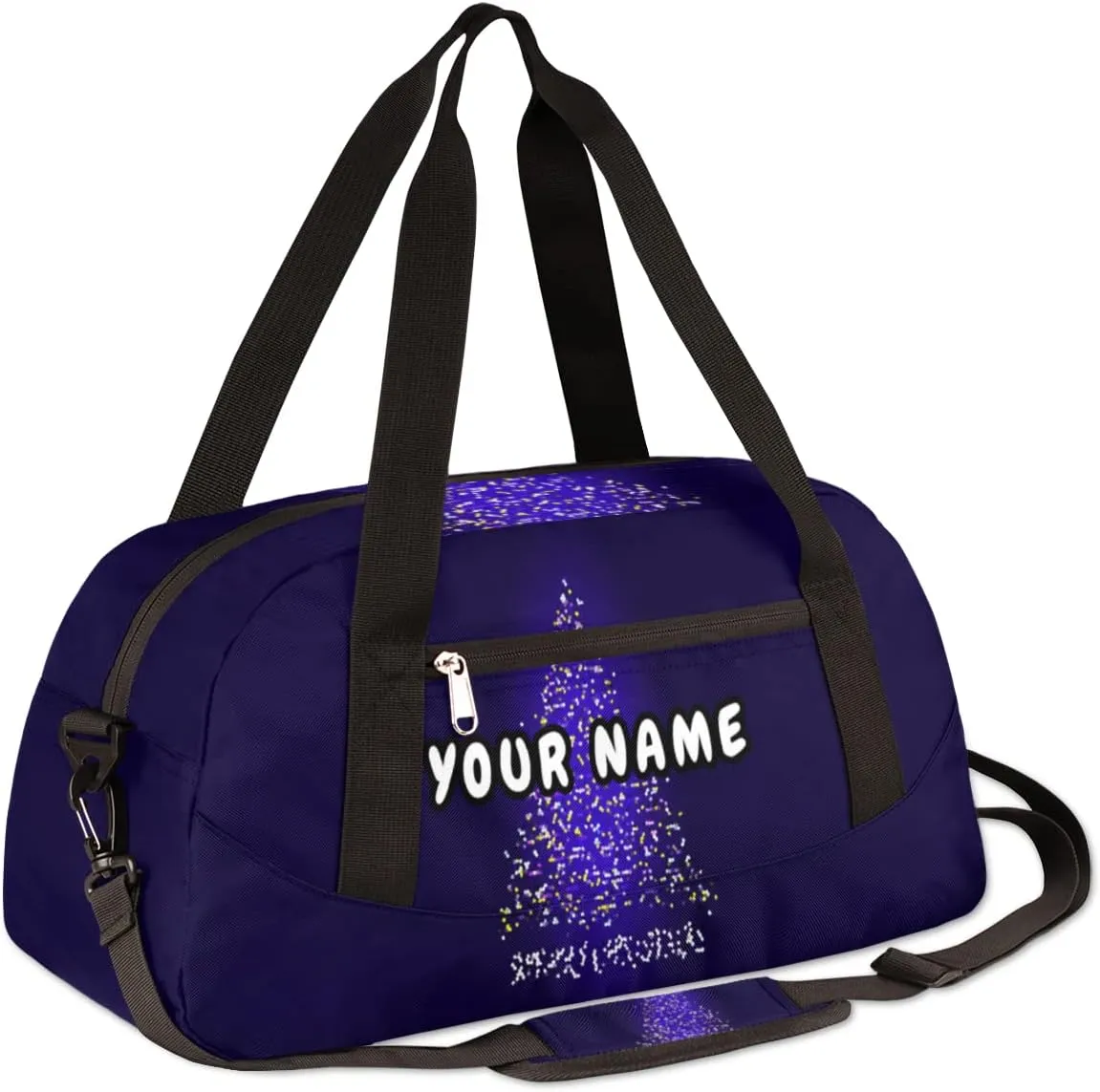 Merry Christmas Tree Personalized Kids Duffel Bag for Girls Boys, Christmas Debris Custom Name Dance Bag Overnight Small Duffel Bag Carry On Weekend Sports Travel Bag for School Practice Gymnastics Ballet