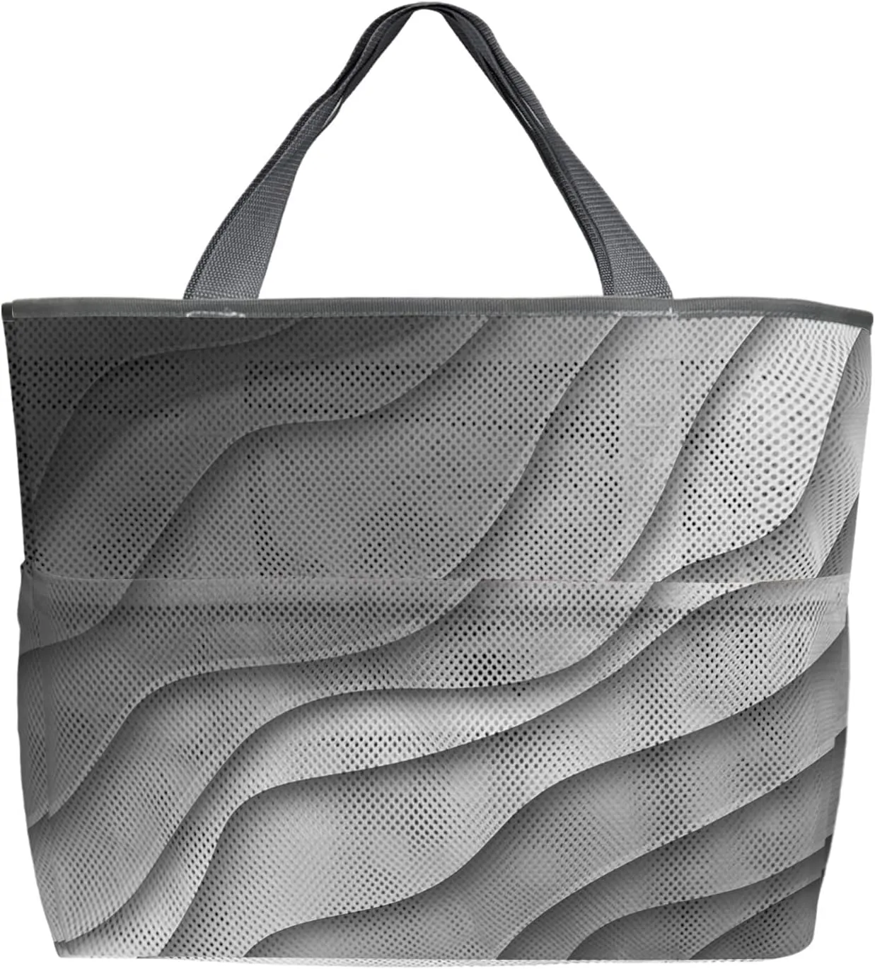 Mesh Beach Bag Oversized Tote Bags for Women Black Gray Gradient Classic Wave Large Travel Pool Bags Grocery Toy Tote Bags with 8 Pockets