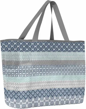 Mesh Beach Bag Oversized Tote Bags for Women Boho Blue Gradient Stripe Large Travel Pool Bags with 8 Pockets