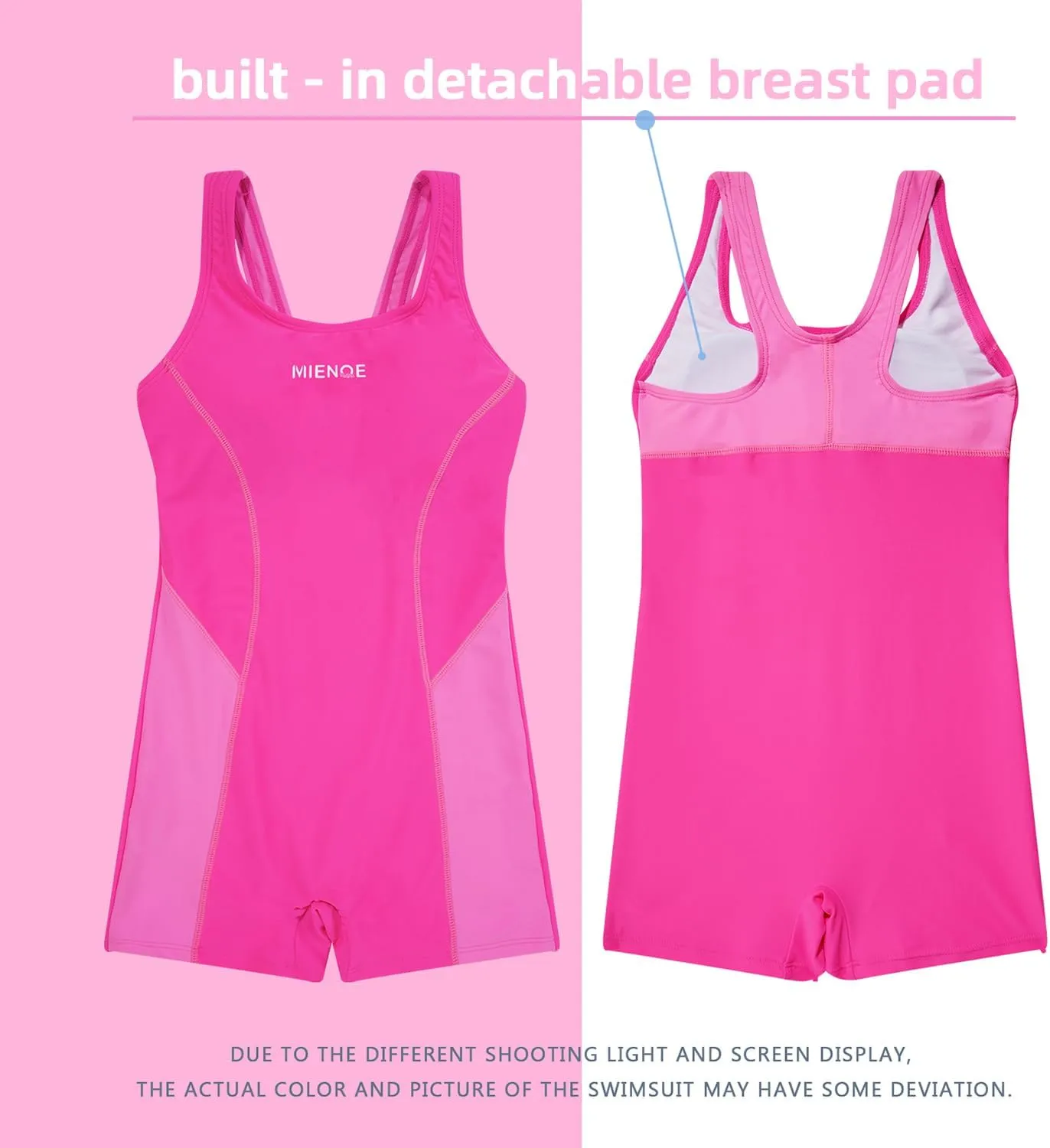 MIENOE Teen Girls' One Piece Swimsuits Kids UPF 50  Sun Protection Bathing Suits with Chest Pads Athletic Girl Piece