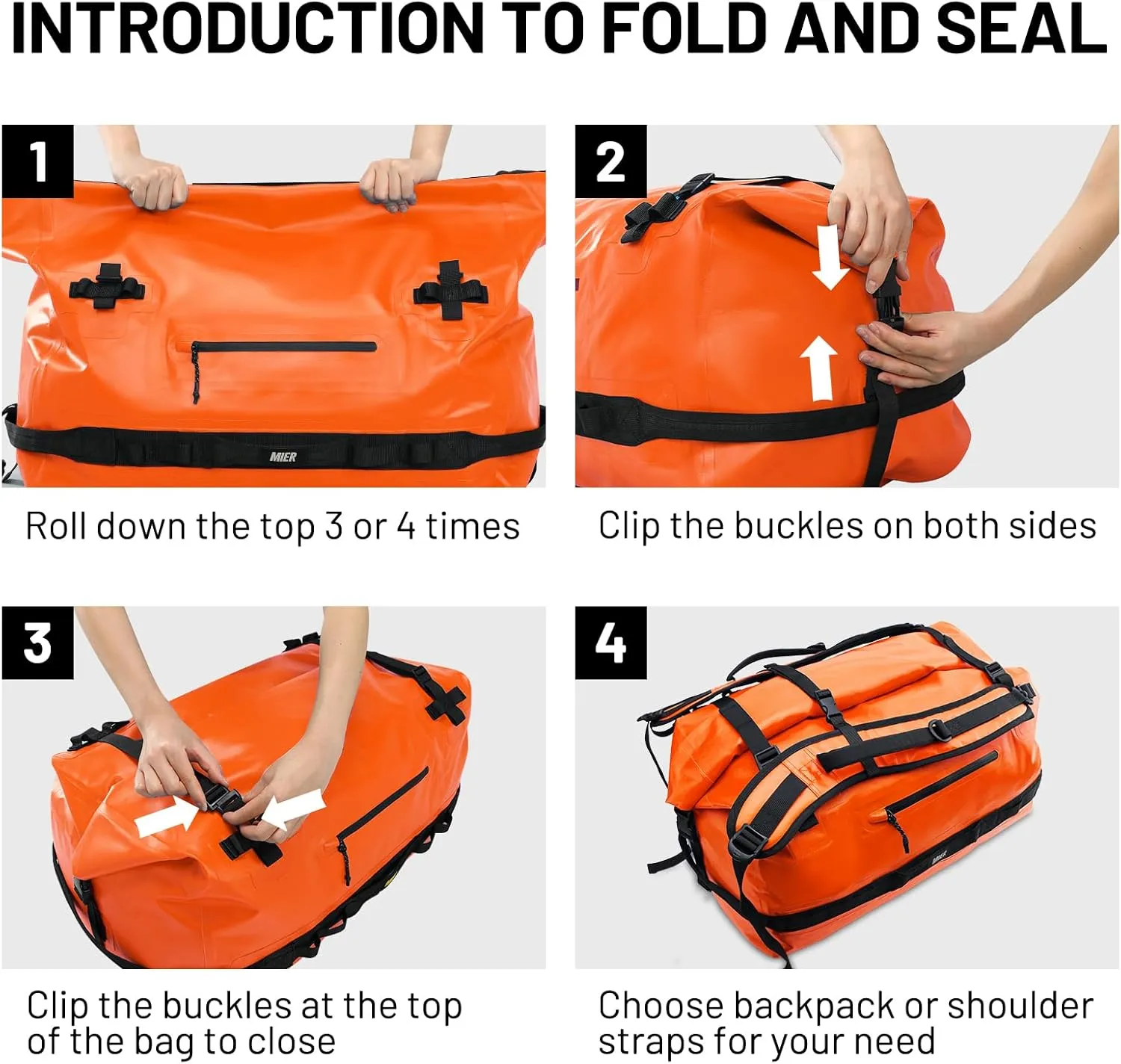 MIER Large Waterproof Duffel Bag Rolltop Dry Backpack Duffle Bags for Kayaking, Rafting, Boating, Swimming, Camping, Travel, Gym, Beach, 60L/80L