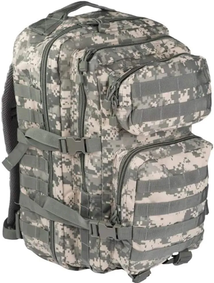 Mil-Tec Unisex Assault Pack - Rugged Durable Lightweight Ergonomic Versatile Tactical Outdoor Camping Hiking Backpack with Adjustable Padded Shoulder Straps & MOLLE Loops, ACU Camo, 36L
