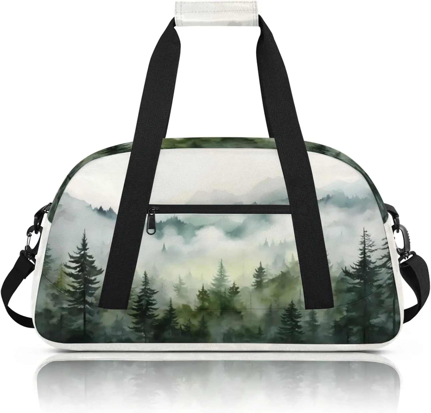 Misty Forest Pine Tree Small Gym Bag 18 inch Carry On Duffel Bag for Weekender Travel Sports Workout Yoga Gymnastics Dance Ballet