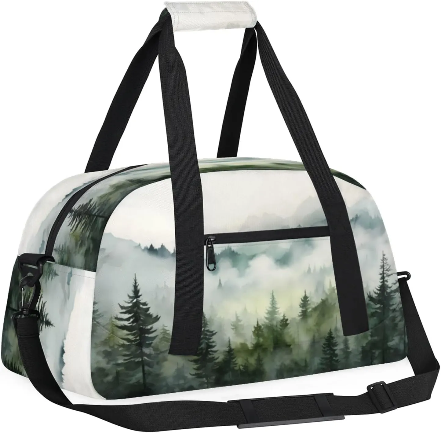Misty Forest Pine Tree Small Gym Bag 18 inch Carry On Duffel Bag for Weekender Travel Sports Workout Yoga Gymnastics Dance Ballet