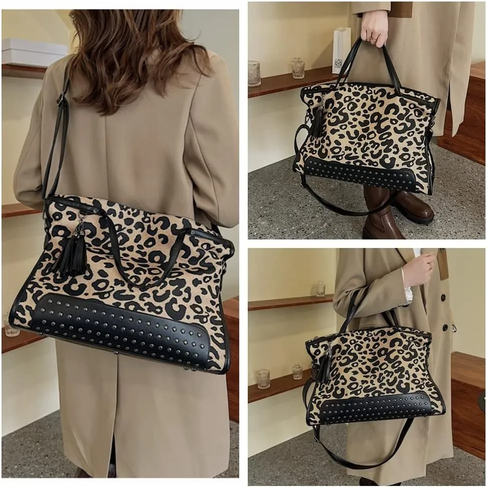 Mn&Sue Punk Motorcycle Style Rivet Studded PU Leather Women Handbags Ladies Top Handle Satchel Large Tote Bag Crossbody Bags