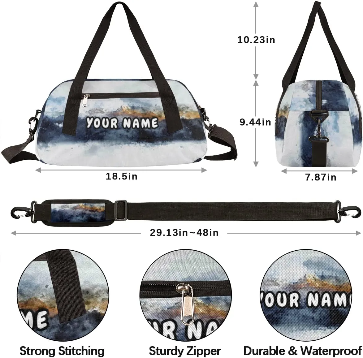Modern Art Mountain Personalized Kids Duffel Bag for Girls Boys, Mountain Debris Custom Name Dance Bag Overnight Small Duffel Bag Carry On Weekend Travel Bag for School Practice Gymnastics Ballet