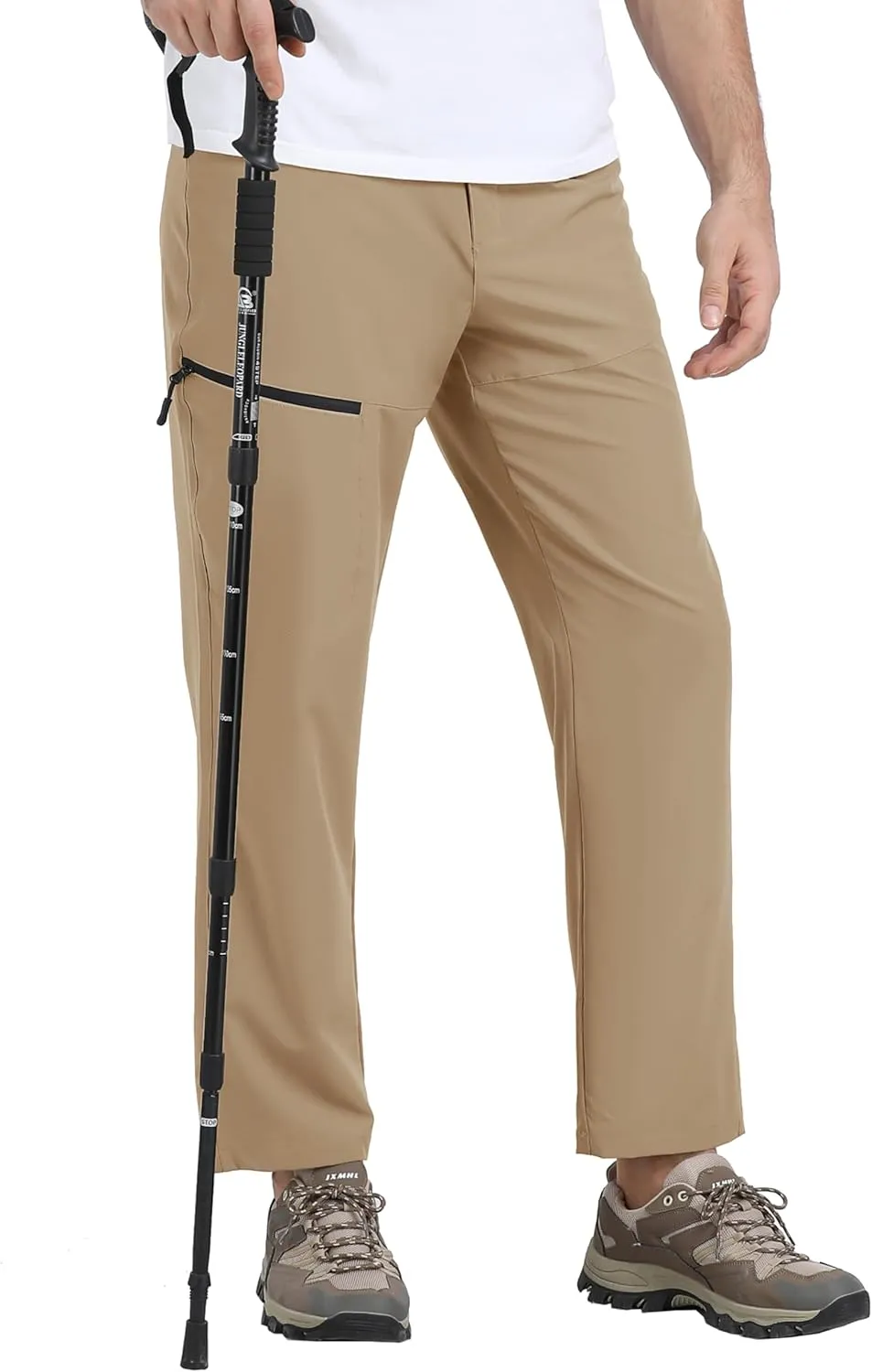 MoFiz Men's Elastic Waist Hiking Pants Lightweight Outdoor Water Resistant Sweatpants with Zipper Pockets