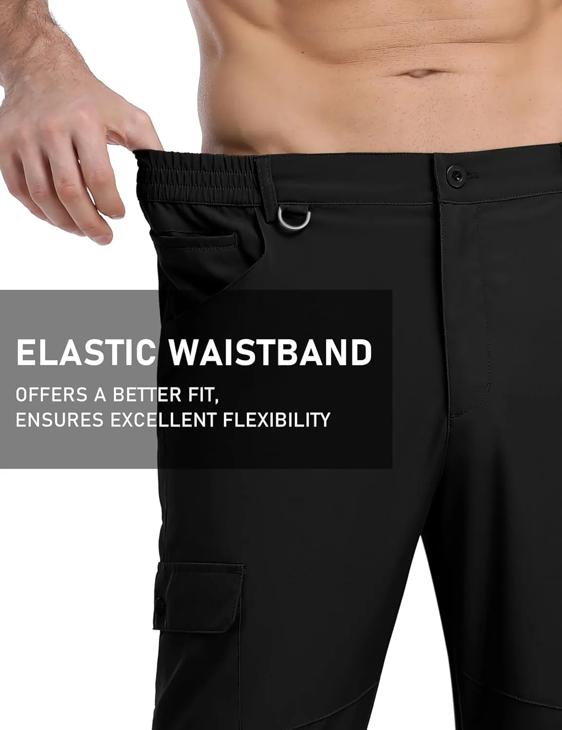 MoFiz Men's Elastic Waist Hiking Pants Lightweight Outdoor Water Resistant Sweatpants with Zipper Pockets