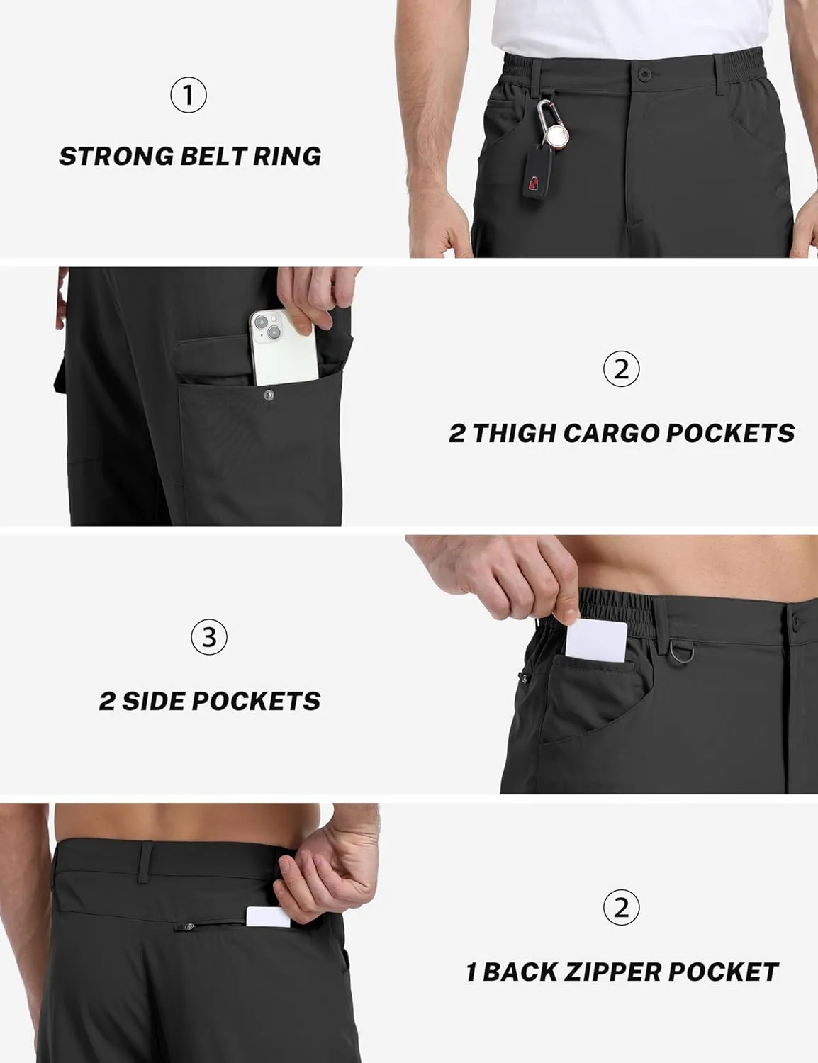 MoFiz Men's Elastic Waist Hiking Pants Lightweight Outdoor Water Resistant Sweatpants with Zipper Pockets