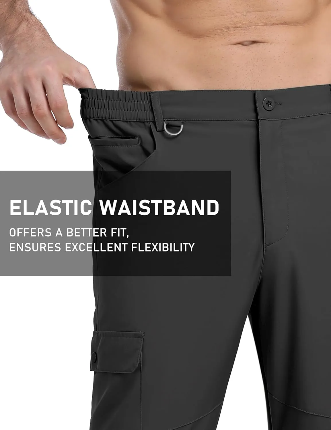 MoFiz Men's Elastic Waist Hiking Pants Lightweight Outdoor Water Resistant Sweatpants with Zipper Pockets