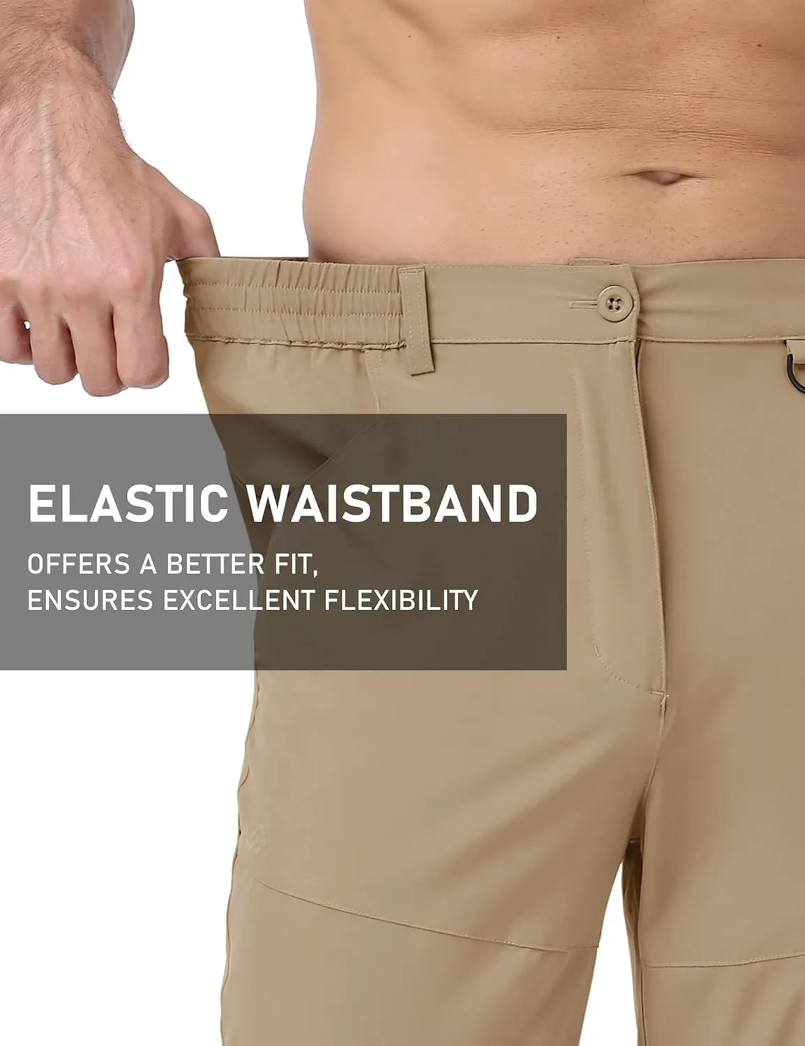 MoFiz Men's Elastic Waist Hiking Pants Lightweight Outdoor Water Resistant Sweatpants with Zipper Pockets