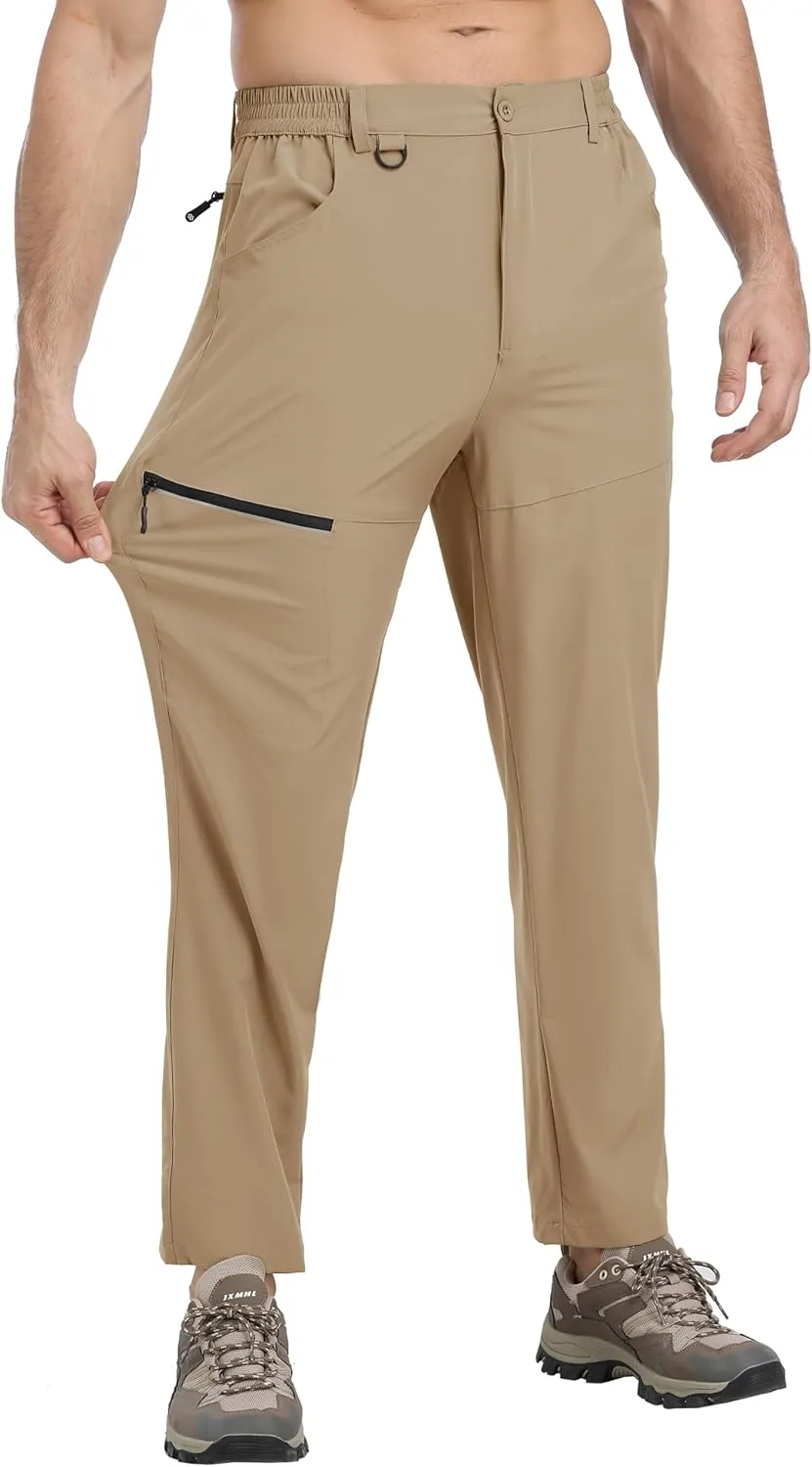 MoFiz Men's Elastic Waist Hiking Pants Lightweight Outdoor Water Resistant Sweatpants with Zipper Pockets