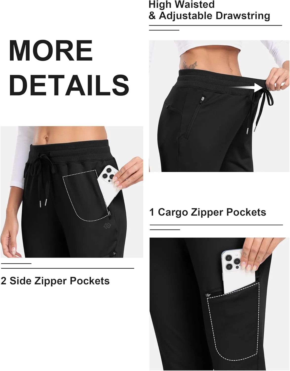 MoFiz Women's Fleece Lined Hiking Pants Water Resistant High Waisted Thermal Joggers Winter Running Sweatpants Zip Pockets
