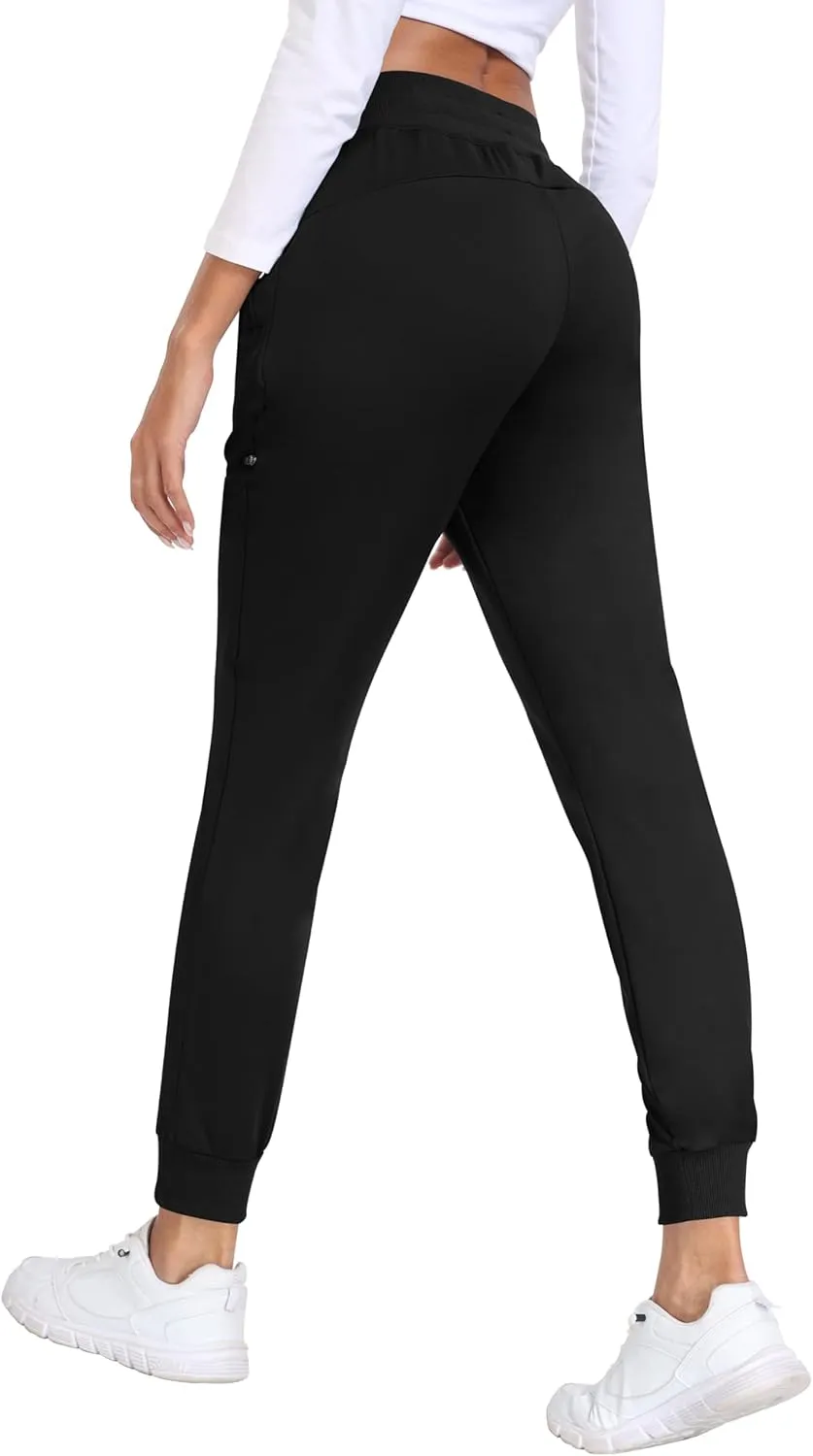 MoFiz Women's Fleece Lined Hiking Pants Water Resistant High Waisted Thermal Joggers Winter Running Sweatpants Zip Pockets
