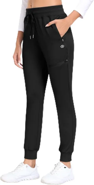 MoFiz Women's Fleece Lined Hiking Pants Water Resistant High Waisted Thermal Joggers Winter Running Sweatpants Zip Pockets