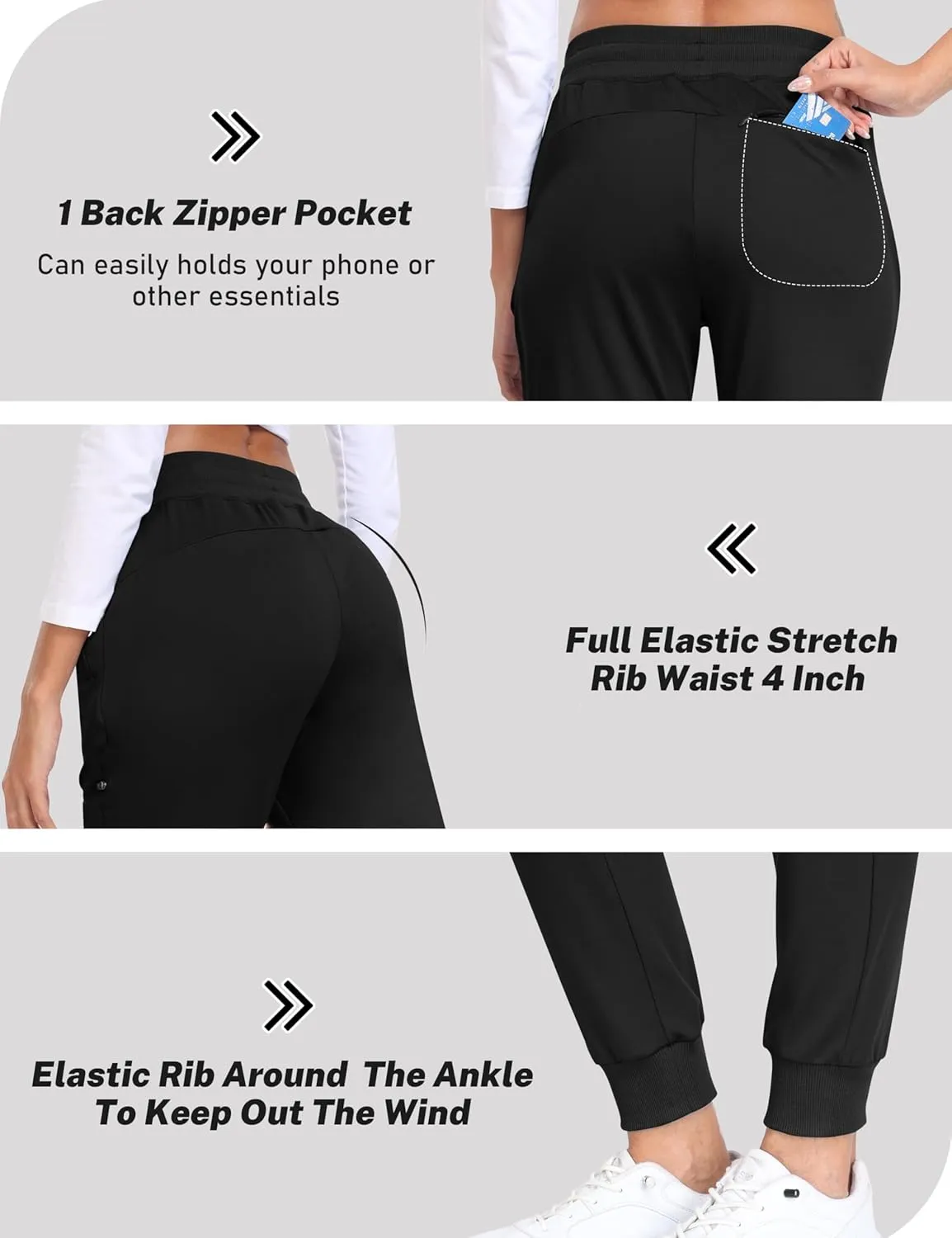 MoFiz Women's Fleece Lined Hiking Pants Water Resistant High Waisted Thermal Joggers Winter Running Sweatpants Zip Pockets