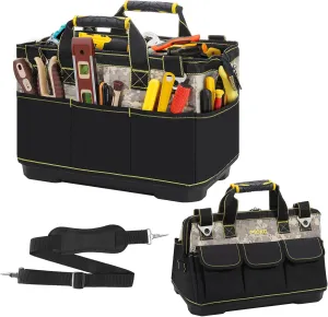 MoKo Tool Bag 16 Inch, with Waterproof Hard Base, Heavy Duty Tote Tool Bag Organizer for Men with Multi-Pockets, Adjustable Shoulder Strap, Father Day Dad Men Gift for Electrician, Mechanic Engineer