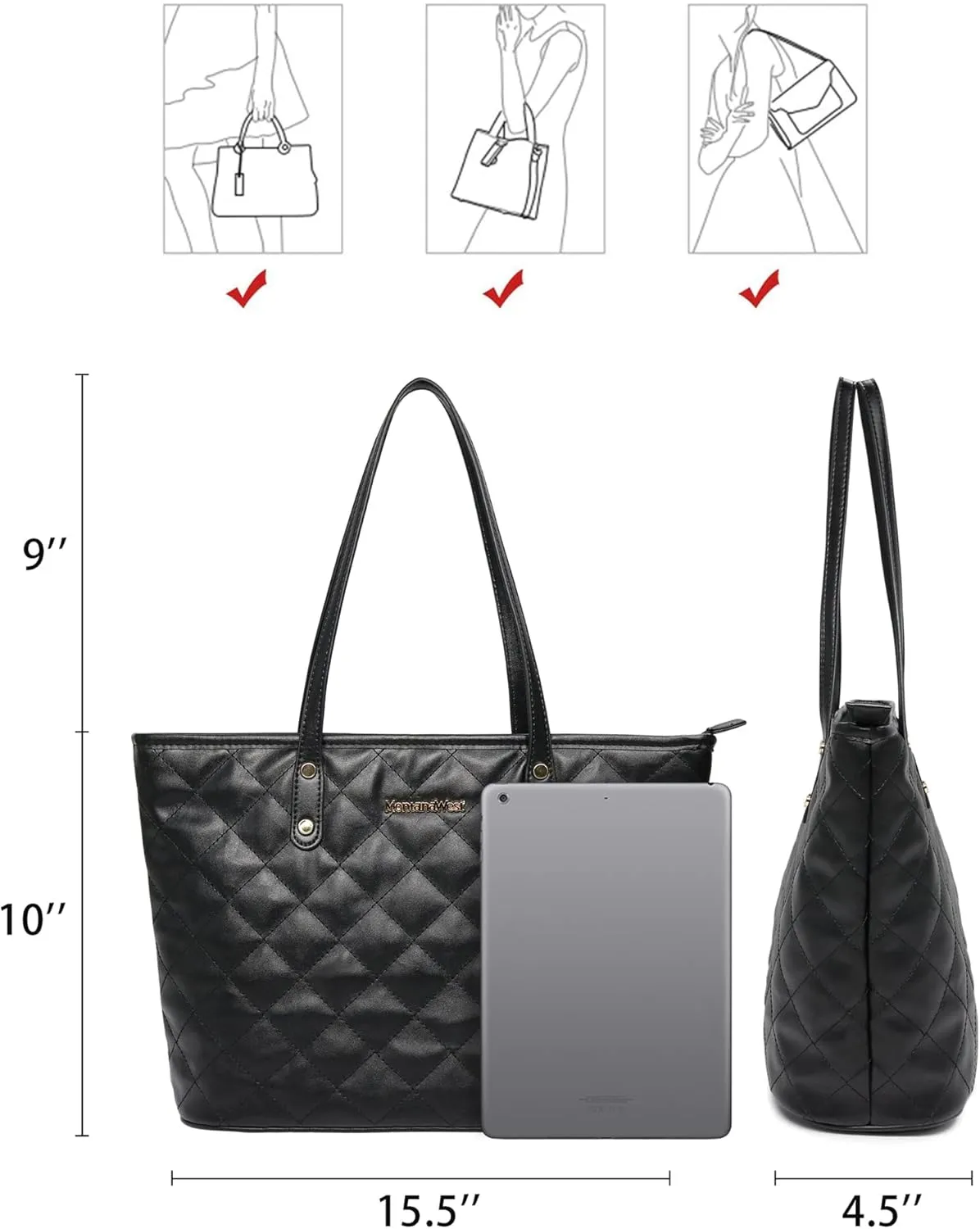 Montana West Quilted Tote Bag for Women Large Shoulder Bag Fashion Handbags with Top Zipper