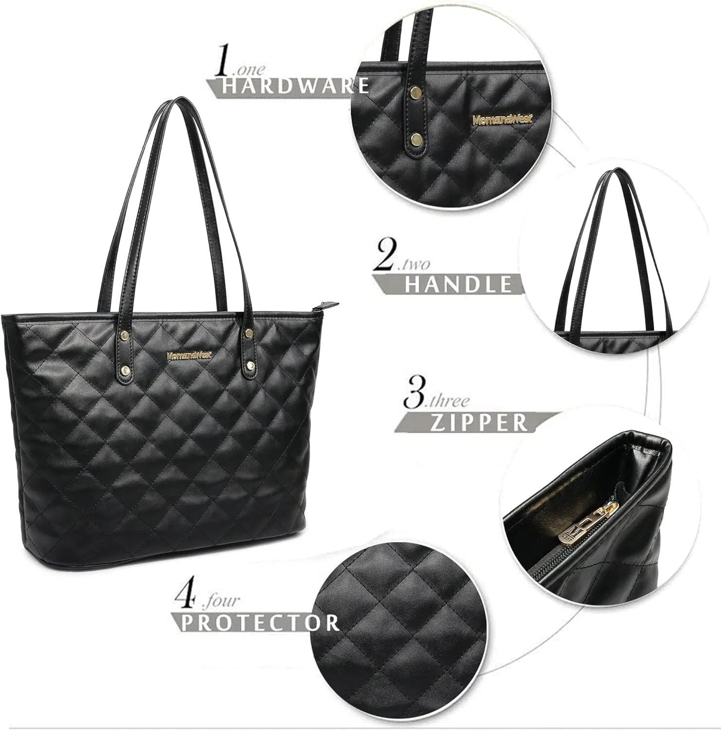 Montana West Quilted Tote Bag for Women Large Shoulder Bag Fashion Handbags with Top Zipper