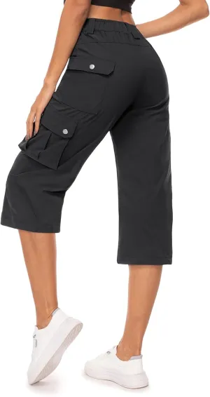 Moosehill Women's-Cargo-Capris-Pants High Waist Waterproof Hiking Casual Travel Summer Pants for Women with 6 Pockets