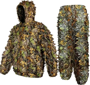 MOPHOTO Ghillie Suit 3D Leafy Camo Hunting Suits, Woodland Gilly Suits Gillies Suits for Men, Leaf Camouflage Hunting Suits