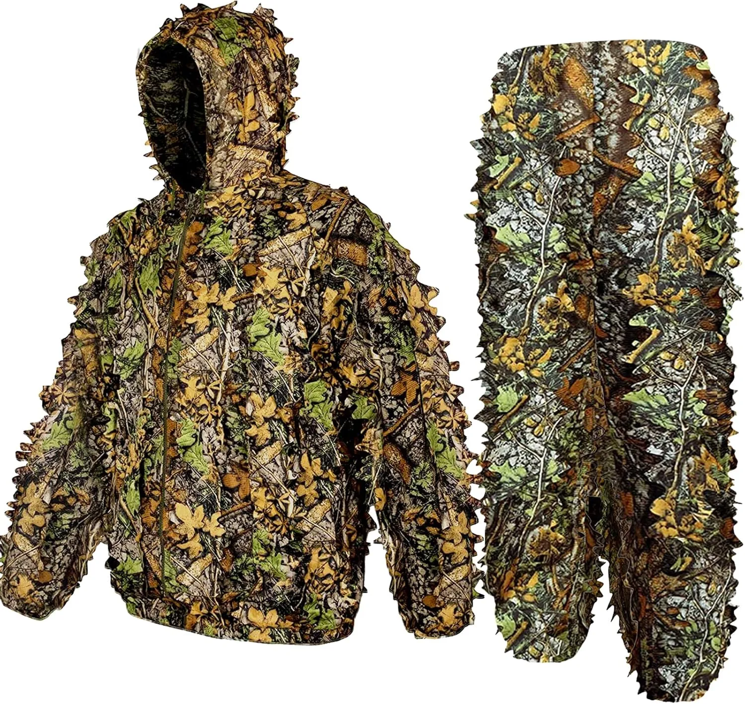MOPHOTO Ghillie Suit 3D Leafy Camo Hunting Suits, Woodland Gilly Suits Gillies Suits for Men, Leaf Camouflage Hunting Suits