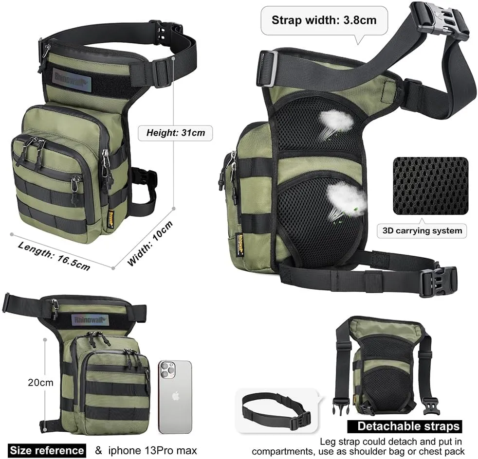 Motorcycle Drop Leg Bag Military Thigh Pouch Bag Tactical Hip Thigh Pack Leg Bag Multifunctional for Riding Cycling Hiking Climbing Men and women (Army Green)