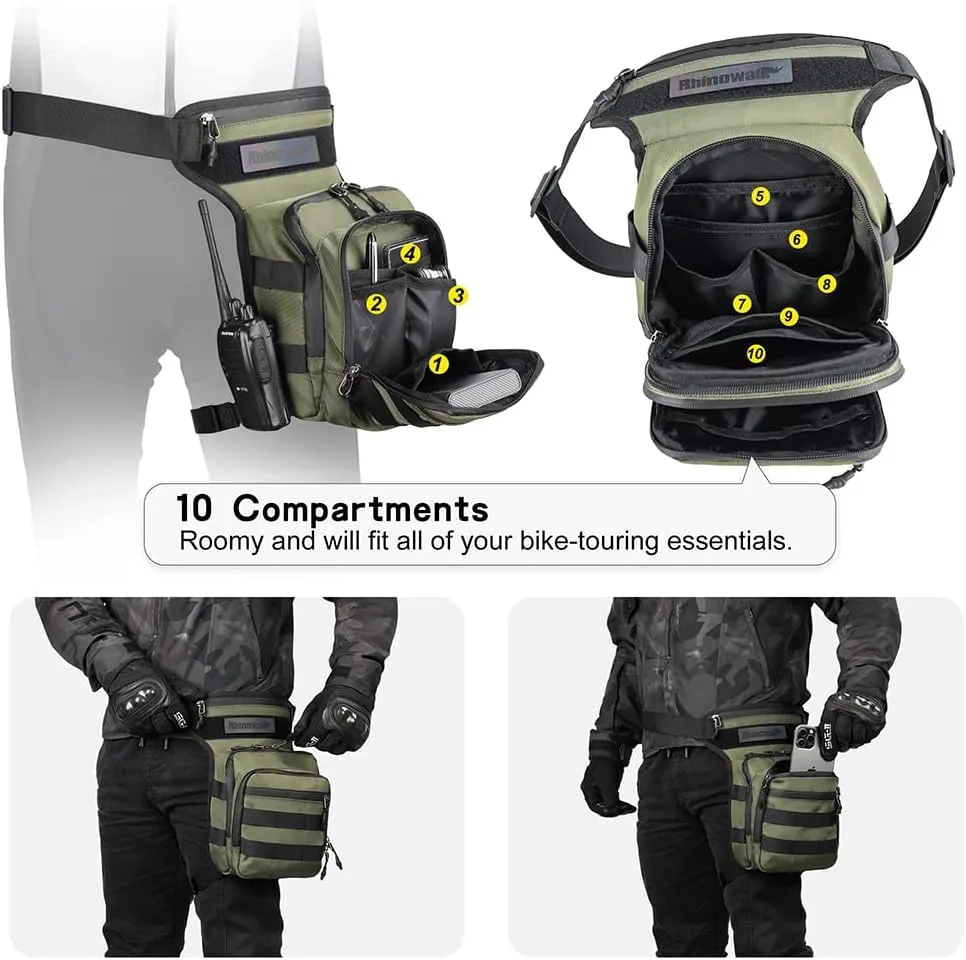 Motorcycle Drop Leg Bag Military Thigh Pouch Bag Tactical Hip Thigh Pack Leg Bag Multifunctional for Riding Cycling Hiking Climbing Men and women (Army Green)