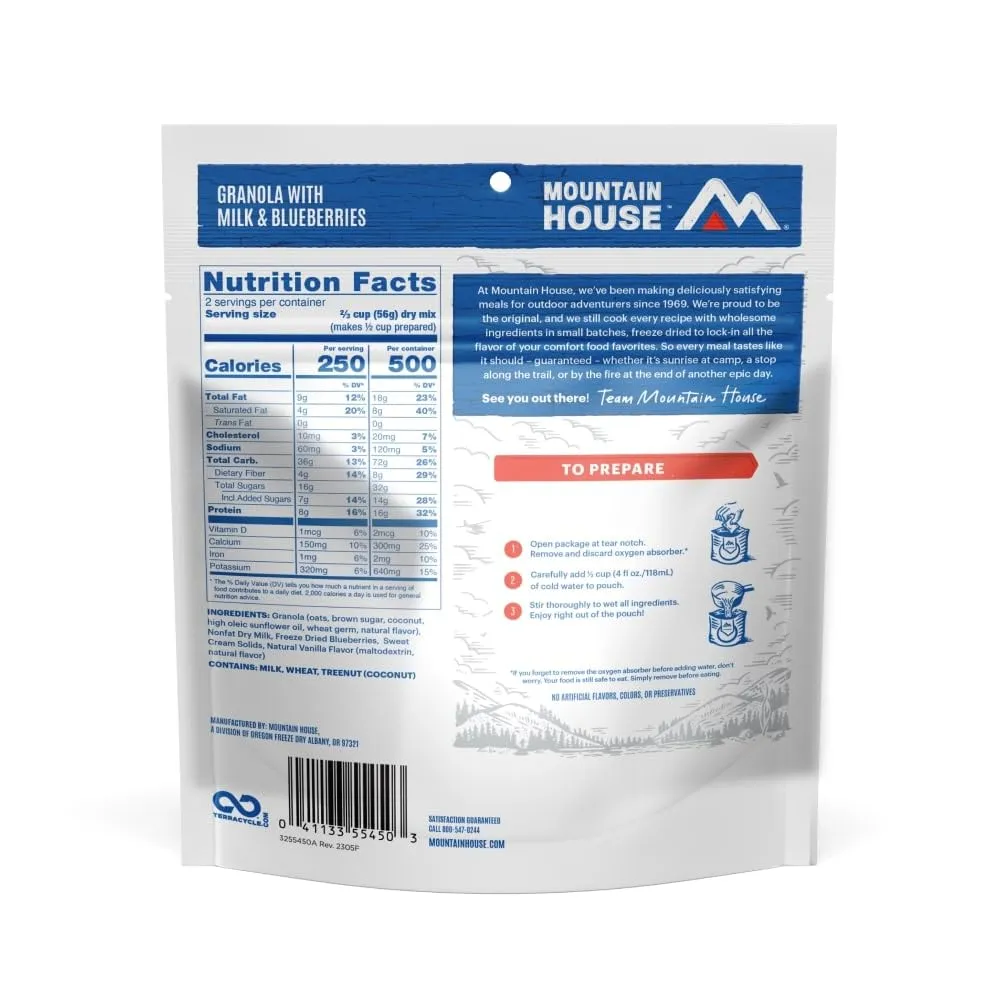 Mountain House Granola with Milk & Blueberries | Freeze Dried Backpacking & Camping Food | 6-Pack (0055450)
