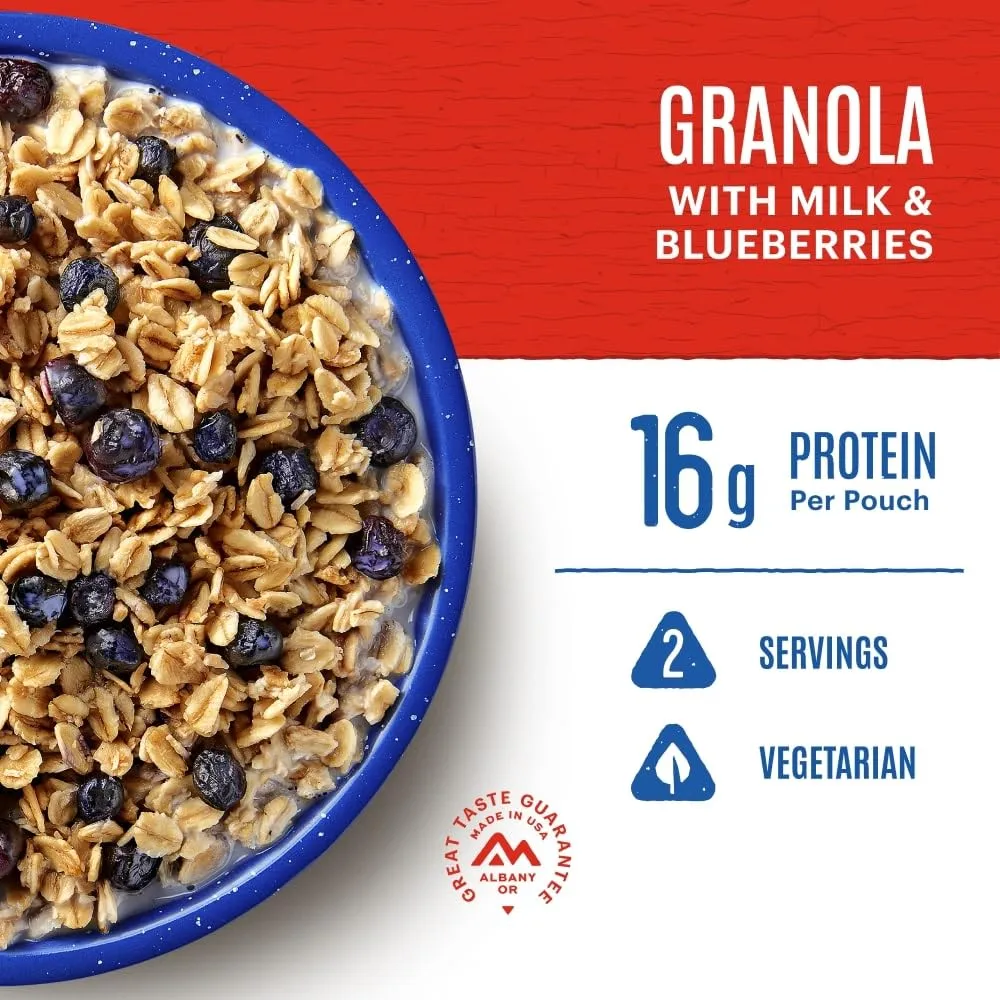 Mountain House Granola with Milk & Blueberries | Freeze Dried Backpacking & Camping Food | 6-Pack (0055450)