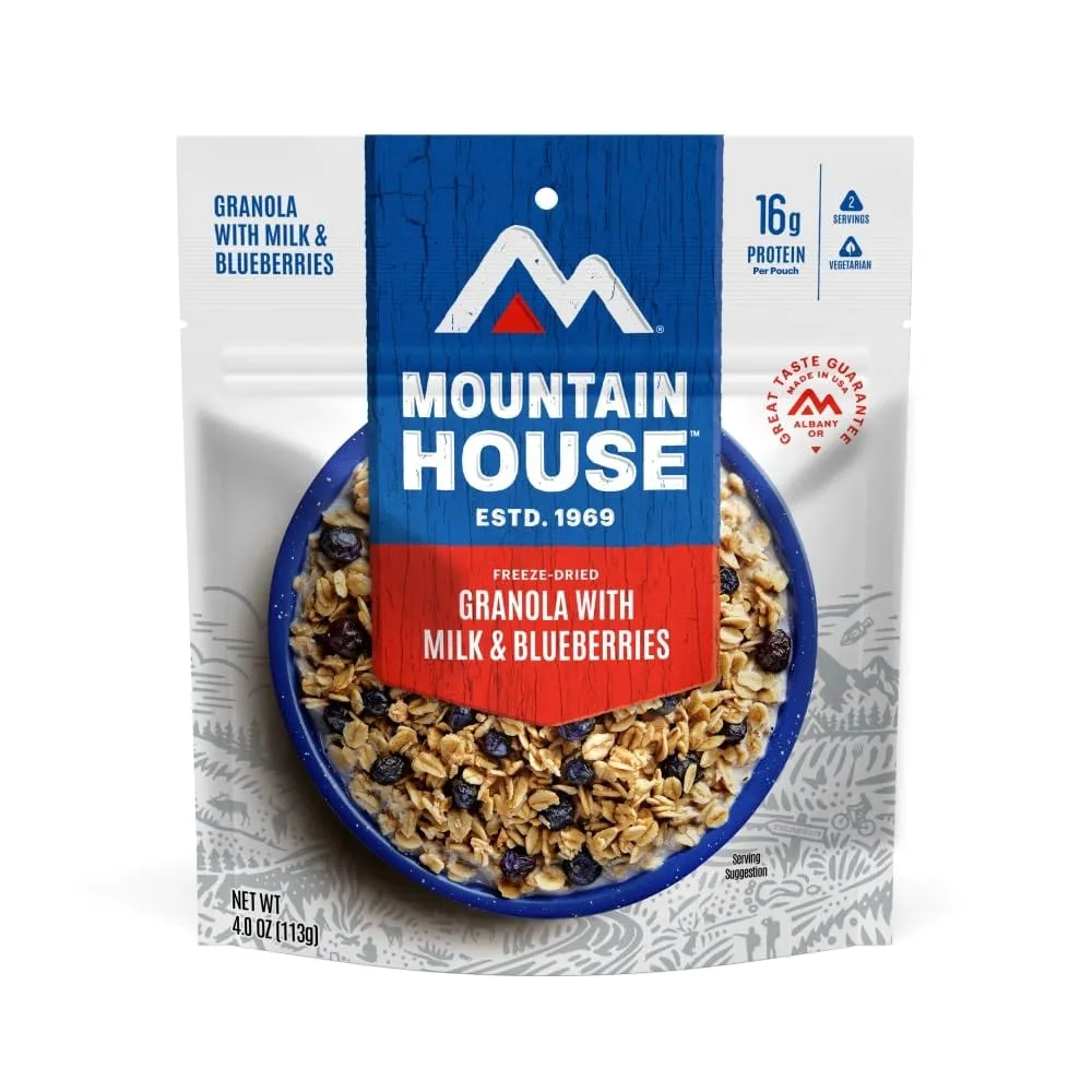 Mountain House Granola with Milk & Blueberries | Freeze Dried Backpacking & Camping Food | 6-Pack (0055450)