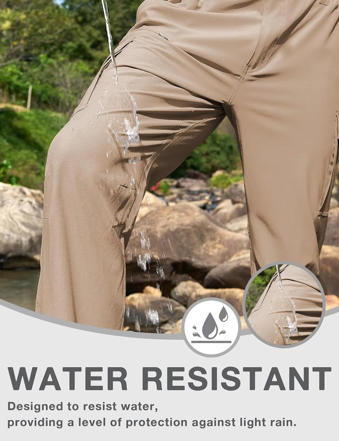 MOURCE Hiking Pants Men Lightweight - Water Resistant Quick Dry Outdoor Cargo Pants for Men with 8 Pockets