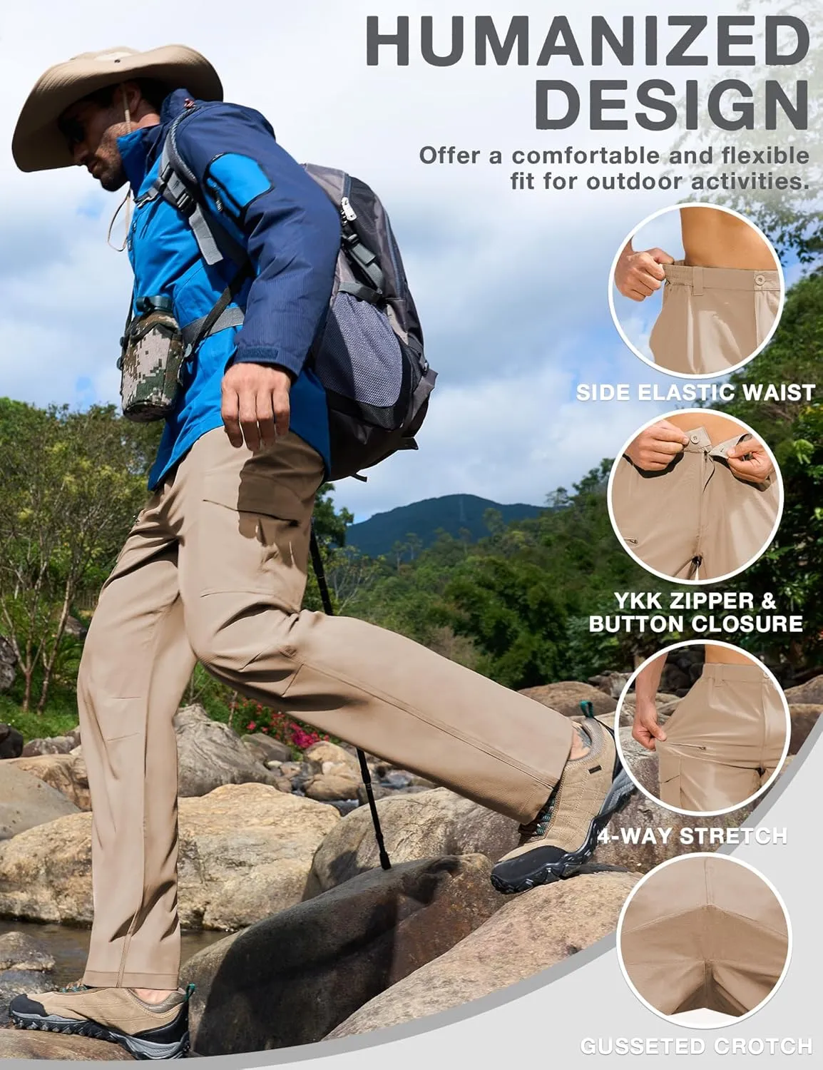MOURCE Hiking Pants Men Lightweight - Water Resistant Quick Dry Outdoor Cargo Pants for Men with 8 Pockets