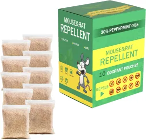 Mouse Repellent Pouches - 10 Packs, Natural Repellent Keep Rodent Squirrel Spider Pests Repel Rats, Safe for Pets & Family, Natural Rat Deterrent, Indoor Outdoor Use, Use at Home, RVs, Cars, Pet Safe