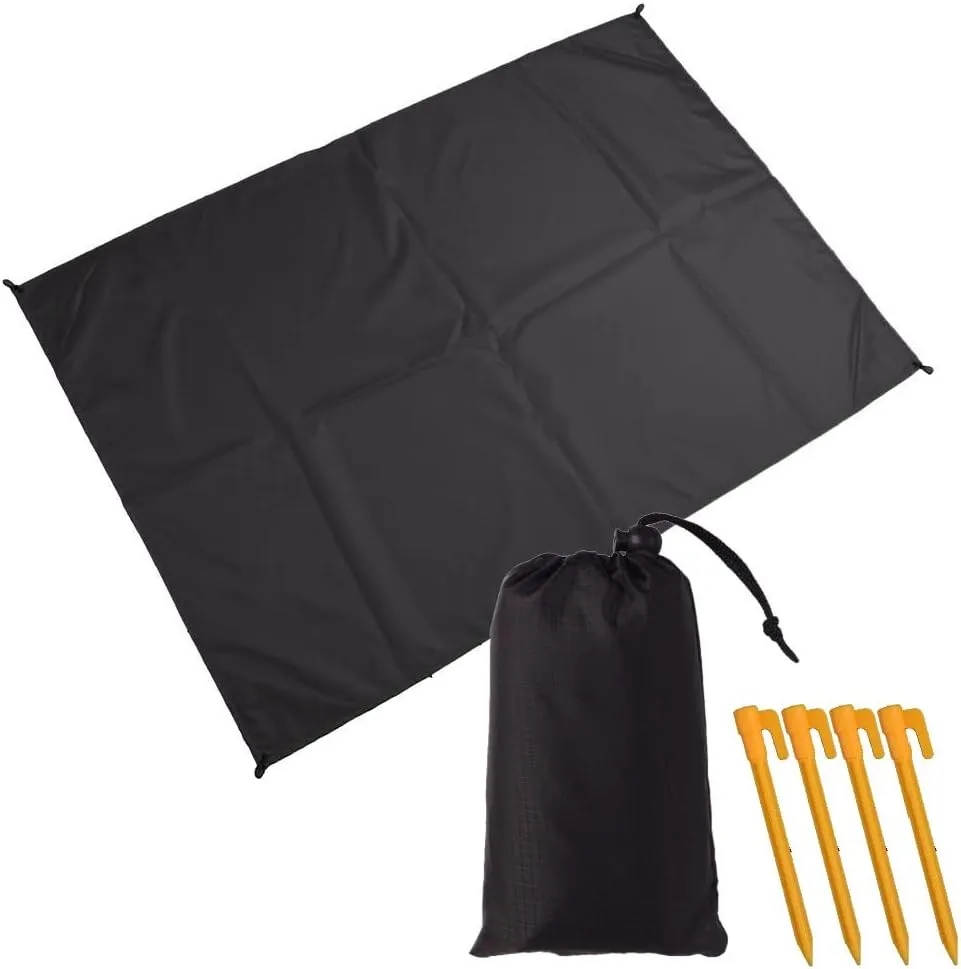Muka Beach Blanket Portable Compact Sand-Proof Waterproof Lightweight for Outdoor Camping, Picnic, Sunbath Mat w/Fixed Piles and Storage