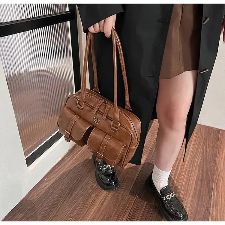 Multi Pocket Glossy Vintage Shoulder Bags